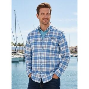 Vineyard Vines Harbor Plaid Shirt Men's M Blue Vented Performance Fishing Preppy